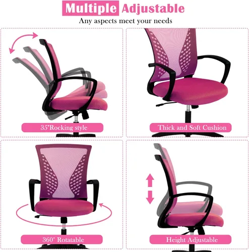 Miniatura 22 de Silla de oficina en casa, silla de escritorio ergonómica, respaldo medio, silla de computadora de PC con soporte lumbar y reposabrazos, silla