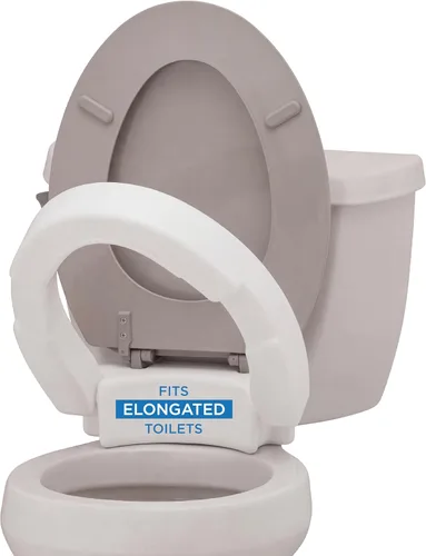 NOVA Medical Products - Asiento elevador de inodoro con bisagras para debajo del asiento alargado, color blanco, paquete de 1 unidad