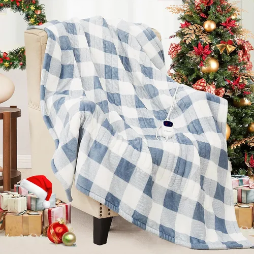 Miniatura 12 de Homemate - Manta eléctrica térmica de 50 x 60 pulgadas ultrasuave de franela, manta calefactora con 10 niveles de calor rápido, 8 horas de apagado