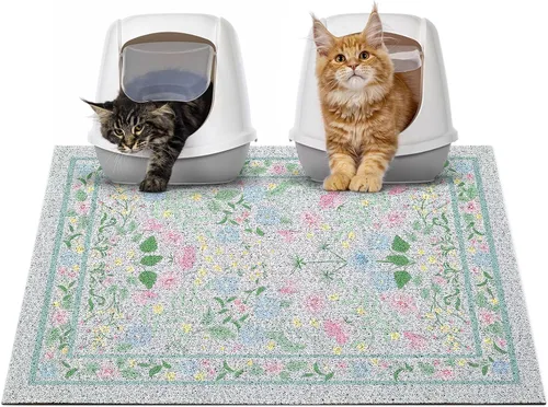 Miniatura 52 de Glittme Alfombrilla de Arena para Gatos con Base Antideslizante, Alfombrilla de Caja de Arena Impermeable que Atrapa la Arena, Fácil de Limpiar