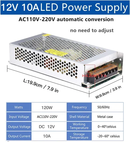 Miniatura 2 de Fuente de alimentación de 10 A, 120 W, 12 V CC, convertidor universal regulado conmutado de CA de 110 V/220 V a CC, (SMPS) adaptador de controlador