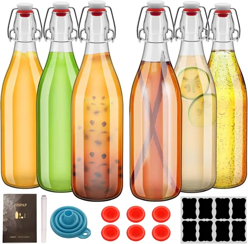 Botellas de Kombucha de vidrio abatible de 25 onzas, 25.4 fl oz con tapas herméticas, botellas de cerveza con tapa oscilante, estilo Grolsch,
