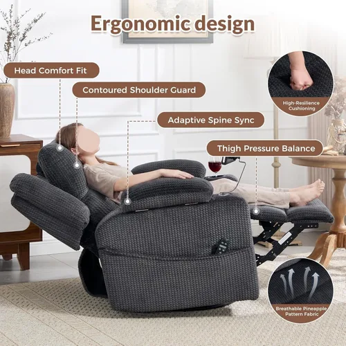 Miniatura 8 de Dual Motor Large Power Recliner Chair with Massage and Heat 270 Swivel Rocker Recliners with Adjustable Headrest Phone Holder for Living Room