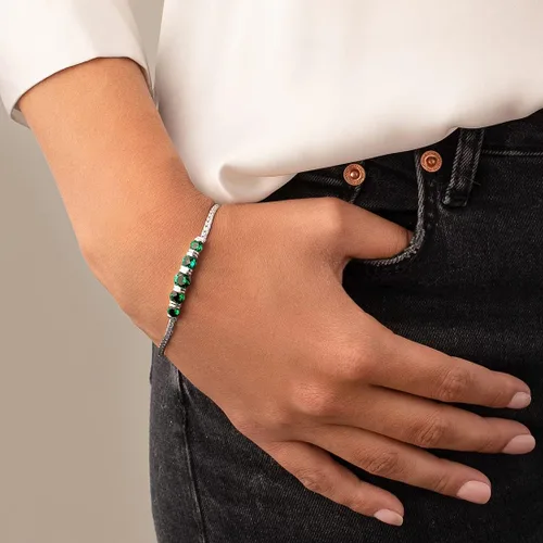 Miniatura 2 de PEORA Pulsera de 5 piedras de esmeralda simulada para mujer, plata de ley 925, forma redonda total de 3.50 quilates, 7 14 pulgadas de longitud