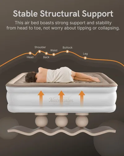 Miniatura 7 de NatraCalm Colchón de aire Queen con bomba integrada, colchón inflable mejorado para el hogar y cama de invitados temporal, cama de aire cómoda