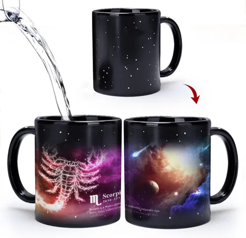 Miniatura 9 de Taza de Constelación de Acuario que Cambia con el Calor de 11 oz, Taza de Café de Horóscopo de Acuario, Taza de Cerámica que Cambia de Color, Regalo