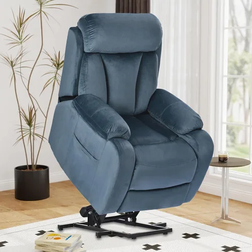 Miniatura 15 de cinkehome Sillón reclinable grande para ancianos, silla reclinable con reposapiés extendido, control remoto, portavasos, bolsillo lateral, forro