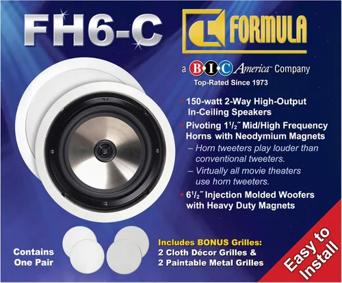 Miniatura 6 de BIC America FH-6C Formula Series FH-6C Altavoces de techo de 2 vías de 6-1/2 pulgadas y 150 vatios con tweeters de bocina giratoria