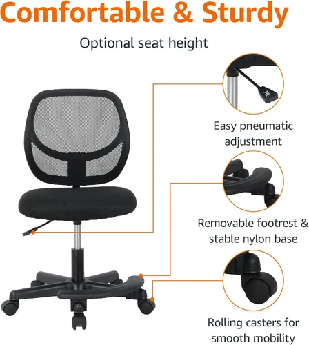 Miniatura 4 de Amazon Basics Silla de escritorio giratoria de malla de altura ajustable con respaldo bajo y reposapiés, silla con ruedas para una movilidad suave