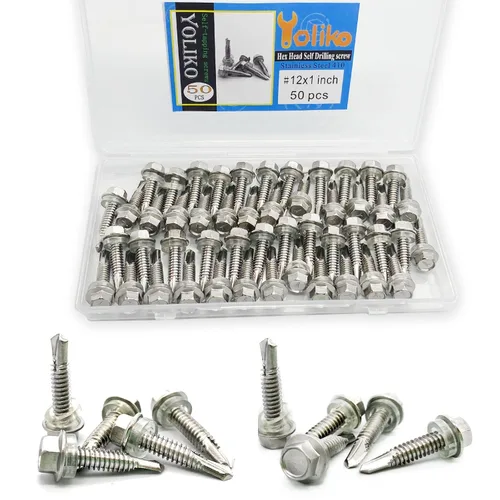 Miniatura 9 de Tornillos autoperforantes con cabeza hexagonal de arandela #14 x 3 (1 a 3 pulgadas), acero inoxidable 410, tornillos Tek de chapa autorroscantes, 25