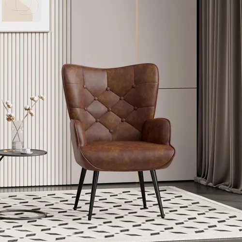 Miniatura 6 de Nalupatio Silla de Acento Moderna de Mediados de Siglo, Sillas Tapizadas en Cuero PU con Botones Capitoné, Sillón de Lectura con Respaldo Alto