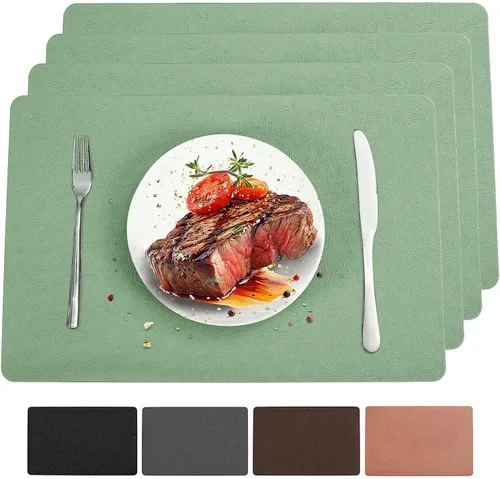 Miniatura 39 de Juego de 6 manteles individuales de vinilo, resistentes al calor, fáciles de limpiar, antideslizantes, para mesa de comedor, piel sintética, Negro