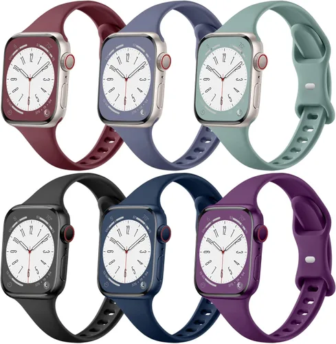 Miniatura 9 de Lerobo 6 Pack Thin Slim Bands Compatible with Apple Watch 38mm 40mm 41mm 42mm 44mm 45mm 46mm 49mm for Women Men, Soft Silicone Sport Strap Wristband