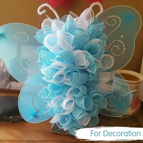 Miniatura 5 de TONIFUL 2 rollos de cinta de malla decorativa blanca de 10 pulgadas, malla de tela con papel de aluminio para suministros de corona de malla, corona