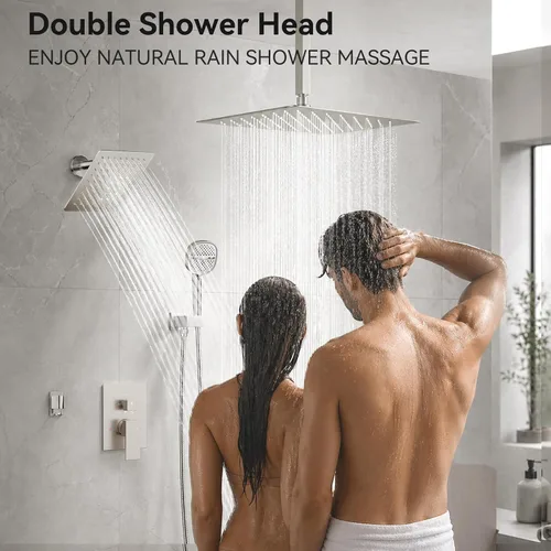 Miniatura 5 de Shower Faucet Set Brushed Nickel Shower System, Dual Head Shower Set STARBATH 12'' Ceiling Mount and 6''Wall Mount Rainfall Shower Systems with