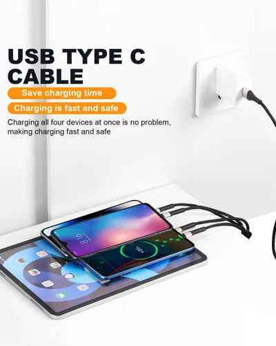 Miniatura 6 de SIQIWO Cable multiUSB C de carga rápida, [paquete de 4 pies/2] QC 3.0 (3A), cable divisor USB C, cable de carga 4 en 1 con 4 puertos tipo C