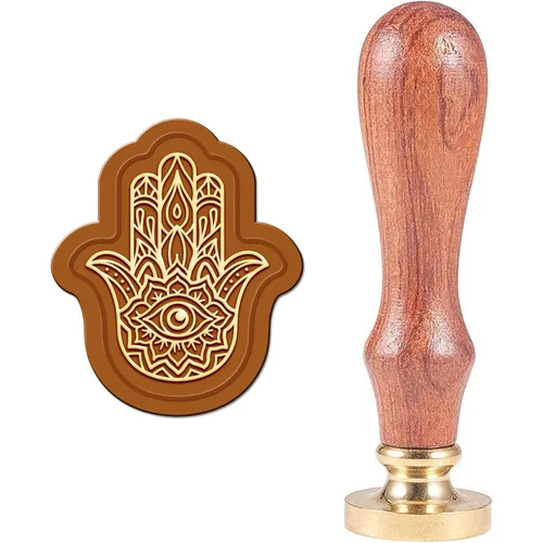 CRASPIRE Sello de cera de loto, sello de cera contra el mal de ojo, Hamsa, retro, vintage, extraíble, latón, cabeza con mango de madera, para
