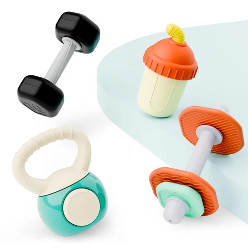 Miniatura 6 de iPlay, iLearn Juego de sonajero de gimnasio para bebés, sonajeros con pesas de mancuerna para bebés de 3-6-12 meses, recién nacidos, juguete