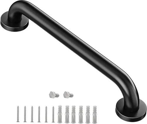 Un paquete de barra de agarre de ducha negra mate de 12 pulgadas de acero inoxidable de seguridad para duchas, barra de equilibrio de baño,
