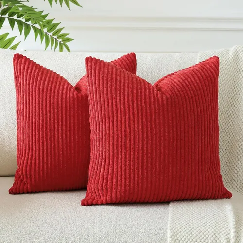 Miniatura 13 de OTOSTAR Paquete de 2 fundas de almohada decorativas de pana suave a rayas, cuadradas, decoración del hogar, fundas de almohada para sofá, cama, sala