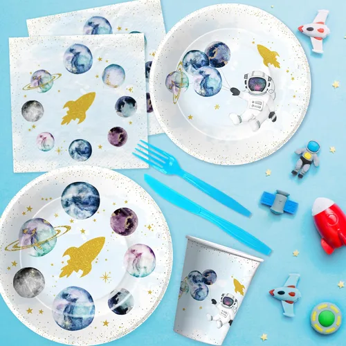 Miniatura 7 de Suministros de fiesta temática espacial para niños, decoración de fiesta de astronautas del espacio exterior galaxia, planeta y planeta