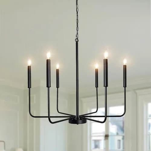 Miniatura 8 de ETONIMERR Lámpara colgante enchufable negra con luz larga de granja, lámpara colgante enchufable de 5 luces para comedor, lámpara de araña rústica