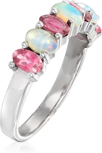 Miniatura 3 de Ross-Simons Anillo de ópalo y turmalina rosa de 90 qt t en plata de ley
