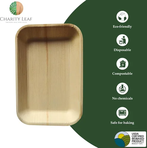 Miniatura 2 de Charity Leaf Bandejas ecológicas de hoja de palma, 9 x 6 pulgadas (paquete de 25), elegantes platos inspirados en bambú, calidad premium