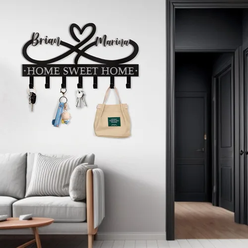 Miniatura 2 de Dyoart Soporte Personalizado para Llaves con Nombres de Pareja, Soporte de Llaves de Metal Montado en la Pared para Regalos de Inauguración de Casa