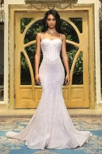 Miniatura 4 de Mermaid Prom Dresses for Women 2023 Sequin Spaghetti Straps Long Sparkly Formal Evening Gowns