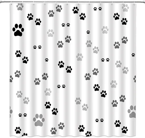 Miniatura 6 de Cortina de ducha con estampado de patas, lindo gato, perro, mascota, pata de mascota, juego de decoración de baño con ganchos