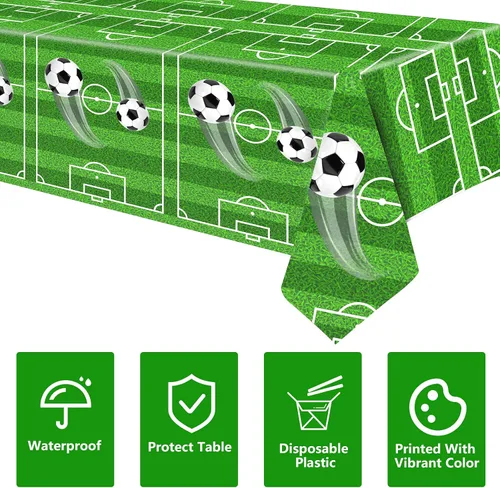 Miniatura 7 de Paquete de 2 manteles de fútbol, manteles rectangulares desechables de plástico de 51 x 87 pulgadas, para fiestas temáticas de fútbol