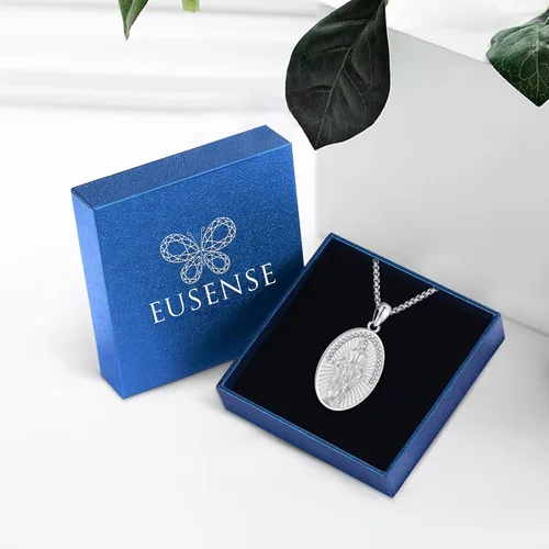 Miniatura 5 de Eusense - Collar con colgante de plata de ley 925 de San MiguelSan Benito para hombres y mujeres con cruz de Jesúsmedalla milagrosa de la Virgen