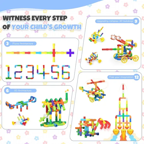 Miniatura 2 de Ggiibro Juguete de Construcción STEM para Niños Pequeños 200 Piezas Juguete de Tubo, Juego Educativo Preescolar para 3+ Años, Bloques