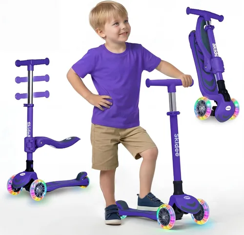 Miniatura 9 de SKIDEE Kick Scooter for Kids Ages 3-5 Foldable 3 Wheel Scooter with Lean-to-Steer, Adjustable Height, Removable Seat & LED Light Wheels Toddler