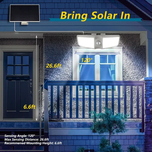 Miniatura 3 de Reflectores solares para exteriores con sensor de movimiento de 6500 K con control remoto, 180 LED impermeables, luz solar de seguridad al aire