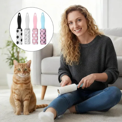 Miniatura 6 de 12 unidades de mini rodillo de pelusa de 360 hojas para pelo de mascotas, extra pegajoso, tamaño de viaje, removedor de pelo de mascotas, rodillo