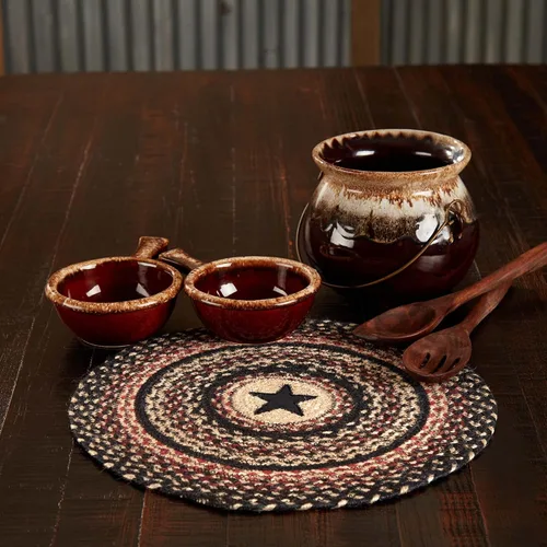Miniatura 5 de VHC Brands Colonial Star - Salvamanteles para ollas y sartenes, color bronceado, negro y rojo, mezcla de yute, círculo redondo, 8 pulgadas
