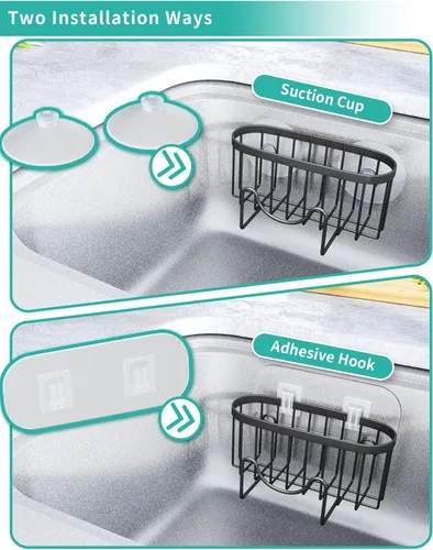 Miniatura 4 de HapiRm Organizador de esponja multifuncional con forma única en M, 2 métodos de instalación, organizador de fregadero de cocina, organizador