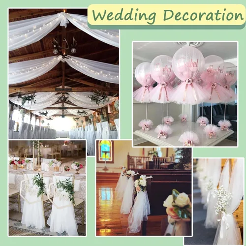 Miniatura 5 de Rollos de tela de tul, 54 pulgadas por 10 yardas (30 pies), cinta de tul para decoración de fiestas de boda, rollo de tela transparente en bobina