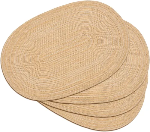 Miniatura 18 de Noctiflorous Juego de manteles individuales trenzados ovalados de 4 a 12 x 17.5 pulgadas, lavables, antideslizantes, resistentes al calor, para Beige