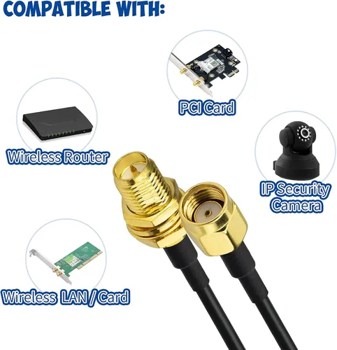 Miniatura 4 de Bingfu Cable de extensión de antena WiFi, paquete de 2 unidades RP-SMA macho a RP-SMA hembra Cable RG174 de 9.8 ft 10 pies para enrutador WiFi