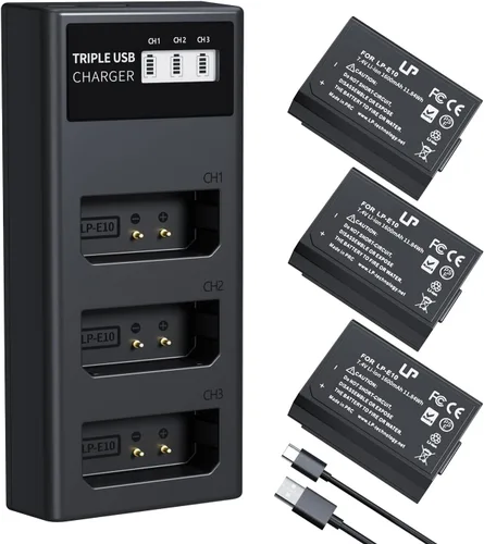 Miniatura 8 de LP Paquete de cargador de batería LP-E10, batería de 1600 mAh y cargador de doble ranura, compatible con Canon EOS Rebel T7, T6, T5, T3, T100
