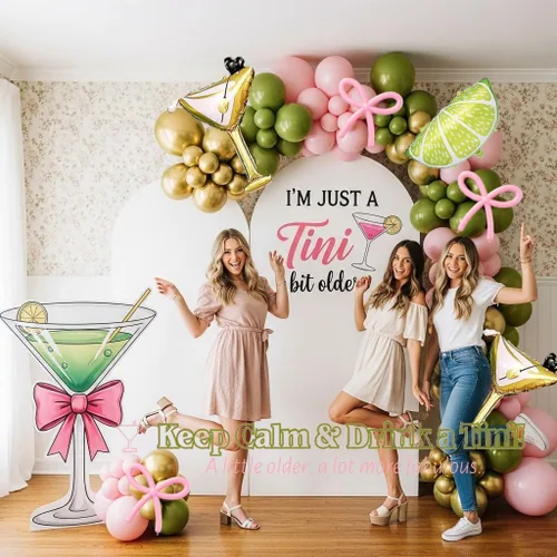 Miniatura 7 de Juego de guirnalda de globos de martini de limonada A Tini Bit para decoración de fiesta mayor, 130 globos rosa, verde y blanco, globo de vidrio