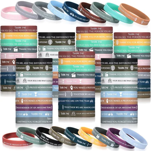 CHENGU 100 pulseras de silicona con cita motivacional a granel, pulseras de goma inspiradoras de colores para agradecimiento a los empleados,