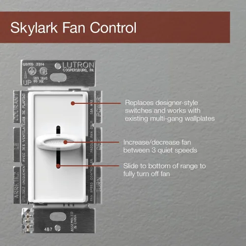 Miniatura 3 de Lutron Electronics Co. SFSQ-F-WH Skylark - Control de ventilador, color blanco