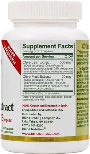 Miniatura 2 de Extracto real de hoja de olivo europeo super fuerte, 25% oleuropein, 0,018 oz, 90 cápsulas, más complejo hidroxitirosol. Fuerza profesional por