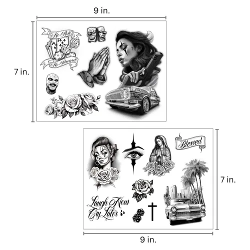Miniatura 5 de Los Vatos Chicano Vol. II - Cholo y Chola Tatuajes Temporales Para Hombres Mujeres, Payasa, Lowrider, Virgen María, Oración, Cruz, Chicana