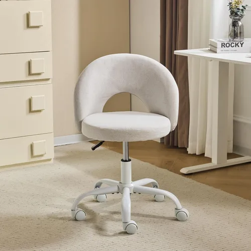 Miniatura 17 de VINGLI Silla de tocador pequeña con ruedas para niñas. Bonita silla de escritorio de oficina moderna de altura ajustable sin brazos. Silla giratoria