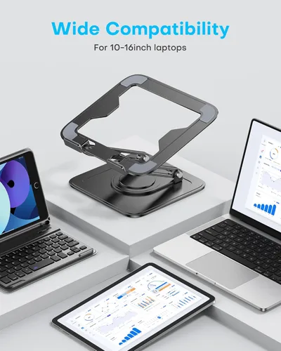 Miniatura 7 de LOXP Soporte ajustable para laptop, soporte para computadora con base giratoria de 360°, soporte ergonómico para computadora portátil para Negro